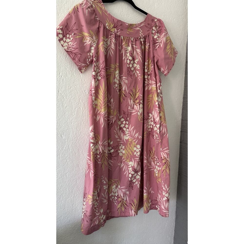 Hilo Hattie's Hawaiian Midi Dress Size Lg Cotton Pink Muu Muu Caftan Vacation - Picture 10 of 12